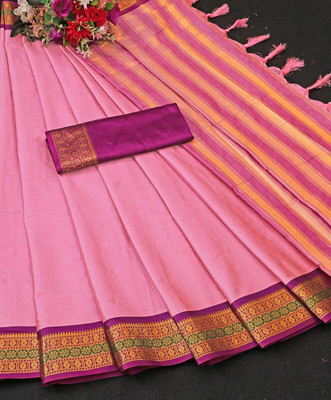 KHODALSAREEFEB Solid/Plain, Woven Banarasi Cotton Silk Saree(Green)