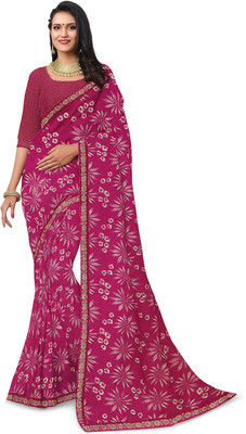 GSCMSTOREX Printed Daily Wear Silk Blend Saree(Pink)
