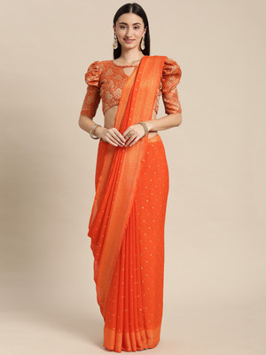 RekhaManiyar Printed Bollywood Chiffon Saree(Orange)