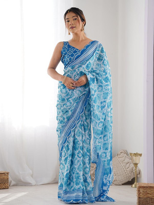 RAJESHWAR FASHION Digital Print, Embroidered Bollywood Georgette Saree(Multicolor)