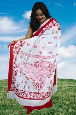 Happy Creation Woven Jamdani Handloom Cotton Blend Saree(Multicolor)