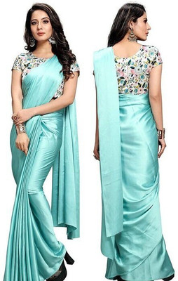 Arpita Fashion Solid/Plain Bollywood Satin Saree(Light Blue)