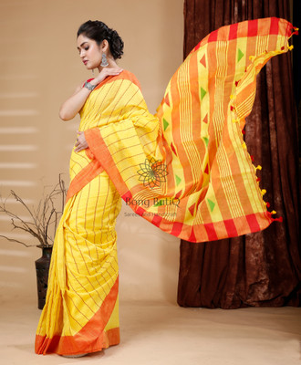 SLAGHA Woven, Self Design Handloom Handloom Pure Cotton Saree(Yellow)