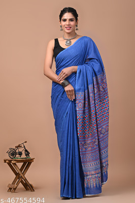 SITA MAHALAKSHMI FASHION Dyed Ikkat Cotton Blend Saree(Blue)