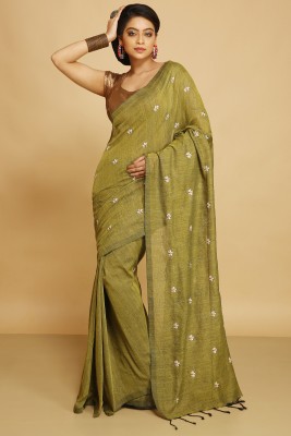 BENGAL HANDLOOM Woven Handloom Art Silk Saree(Dark Green)