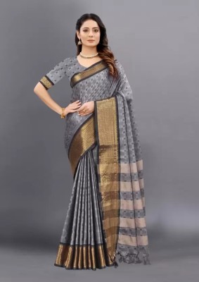 RUHKRUSH Embellished, Self Design, Woven Mysore Cotton Silk Saree(Grey)