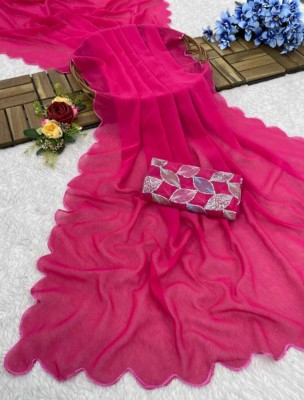 KHIMAJMAAFASHION Embroidered, Dyed, Applique Bollywood Georgette Saree(Pink)