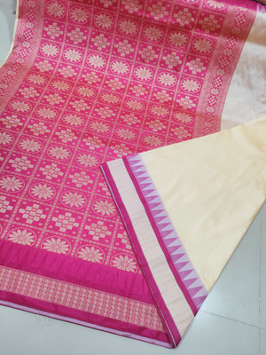 AJMERA FAISHON Self Design Sambalpuri Silk Blend Saree(Cream)
