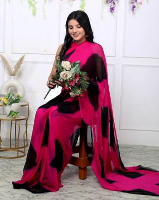 RGF Color Block Bandhani Chiffon Saree(Pink)