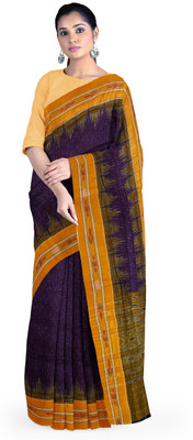 HouseOfCommon Hand Painted, Temple Border Sambalpuri Handloom Pure Cotton Saree(Multicolor)
