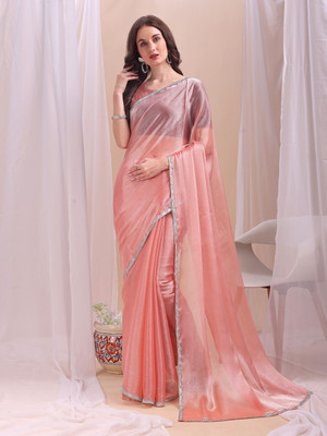 LADYZILLA Solid/Plain Bollywood Jimmy choo Saree(Pink)