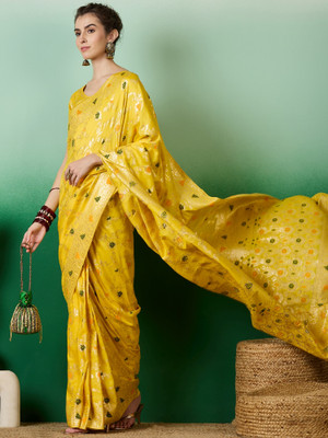 RK Creation Printed Bollywood Cotton Silk Saree(Yellow)