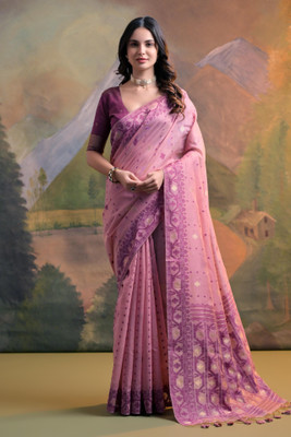 Tasrika Woven Kanjivaram Cotton Silk Saree(Pink)