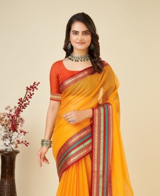 LEOSAGI Woven Kota Doria Cotton Silk Saree(Orange)