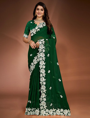 DRASHTI ART Embroidered Bollywood Georgette Saree(Green)