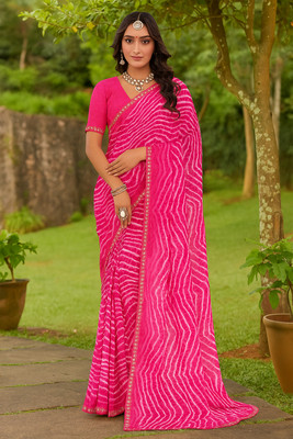 Samai Printed Daily Wear Georgette Saree(Pink)