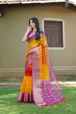 KOTHARI LGF Woven Bandhani Organza Saree(Pink)