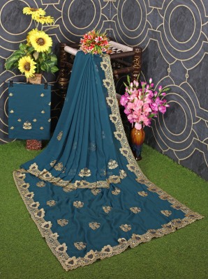 The Silk Shop Embroidered Bollywood Georgette Saree(Dark Blue)