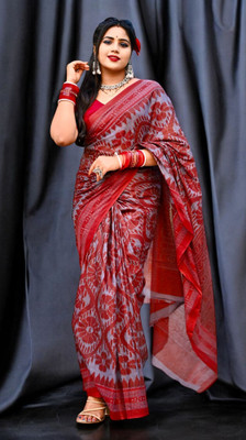 kalyani nx Printed Sambalpuri Pure Cotton Saree(Grey)