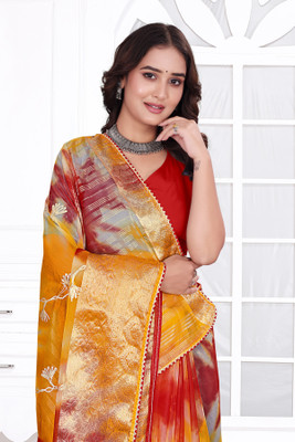 Aarunika SBT Printed Bollywood Organza Saree(Red)