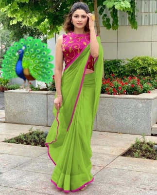 Sareez House Applique Bollywood Georgette Saree(Green)