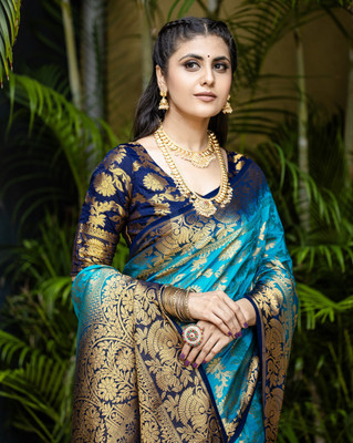 sarify creation Floral Print Kanjivaram Cotton Silk Saree(Multicolor)