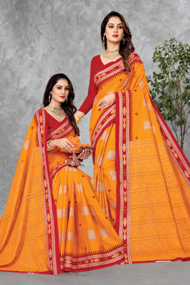 ETHNIC ODISHA HANDLOOM Printed, Digital Print Sambalpuri Pure Cotton Saree(Yellow)