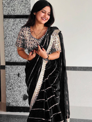 jashvicreation Embroidered Bollywood Art Silk Saree(Black)