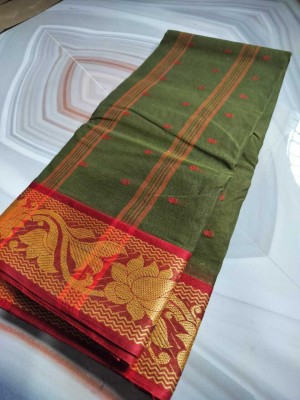 kunduhouse Self Design Tant Pure Cotton Saree(Dark Green)