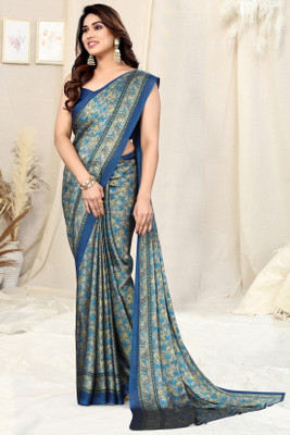 MIRCHI FASHION Printed, Floral Print Daily Wear Chiffon, Georgette Saree(Blue, Beige)