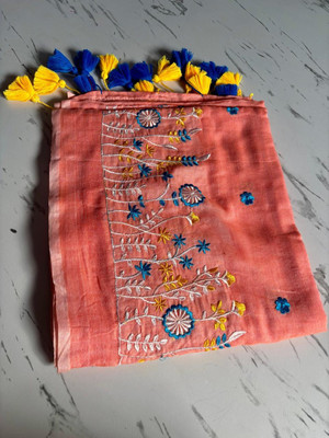 WeaveAura Striped Handloom Cotton Blend Saree(Pink)