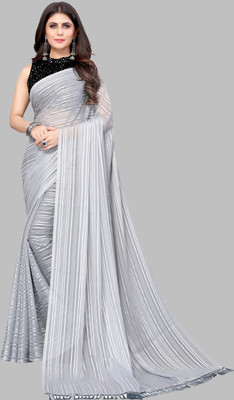 YASHIKA Solid/Plain Bollywood Georgette Saree(Grey)
