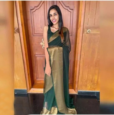 Vragi Self Design Bollywood Chiffon Saree(Dark Green)