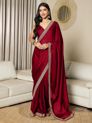 Sareemall Embellished Bollywood Satin Saree(Maroon)