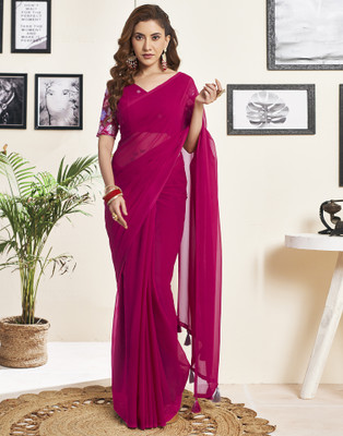 all about you Dyed, Solid/Plain Bollywood Georgette Saree(Pink)