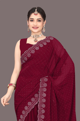 Shiv Febric Self Design, Embellished Banarasi Georgette Saree(Maroon)