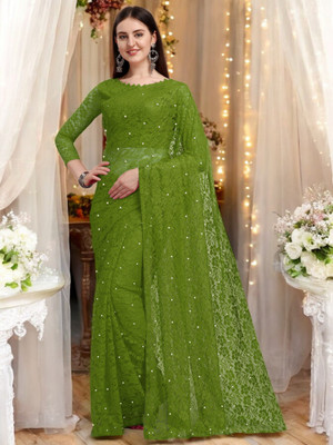 NEXA Embellished Bollywood Brasso Saree(Green)