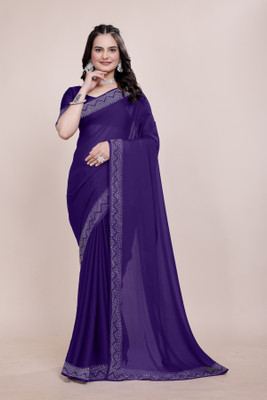 Lajamani Fashion Solid/Plain, Embellished Bollywood Georgette Saree(Blue)