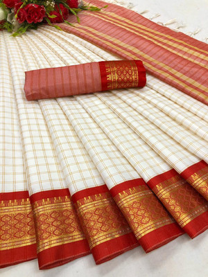 OMFESHIONN Self Design Bollywood Cotton Silk Saree(Red)