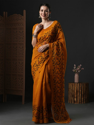 Sareemall Printed Daily Wear Cotton Blend Saree(Mustard)