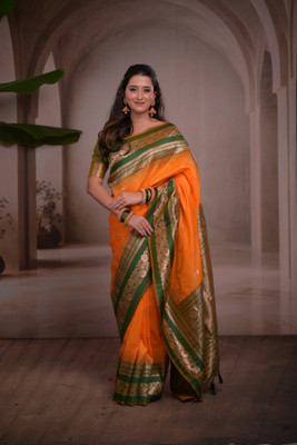 Divastri Woven Banarasi Cotton Silk Saree(Orange)