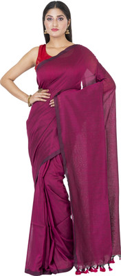 SAYAN CREATION Solid/Plain Handloom Pure Cotton Saree(Purple)