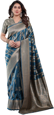Irenzz Enterprise Woven Banarasi Pure Silk Saree(Blue)