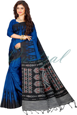 QUETZAL HANDLOOM SAREE Printed Sambalpuri Pure Cotton Saree(Blue)