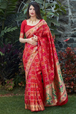 Aayna Store Self Design Banarasi Jacquard Saree(Pack of 2, Red)