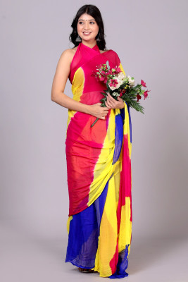 NeeLKANTH ENTERPRISE Color Block, Printed, Self Design, Digital Print, Checkered Bandhani Chiffon Saree(Multicolor)