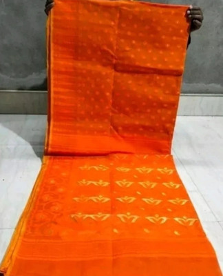 AMITA BUTIQUE Woven Jamdani Cotton Silk Saree(Orange)
