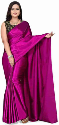 NEZAA EXPORT Solid/Plain Bollywood Satin Saree(Pink)