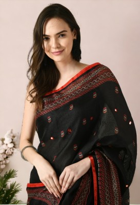 Vipra Designer Printed Daily Wear Jute Silk, Cotton Jute Saree(Black)