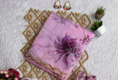 LUSTORA Floral Print, Printed Daily Wear Organza Saree(Pink)